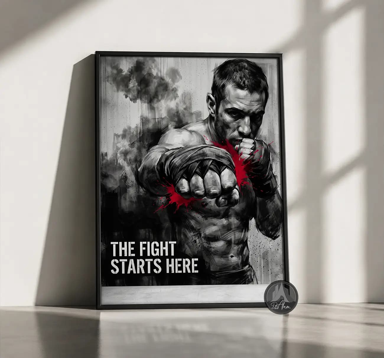 تابلو بوکس THE FIGHT STARTS HERE کد DA-(8047) | دکور انگیزشی