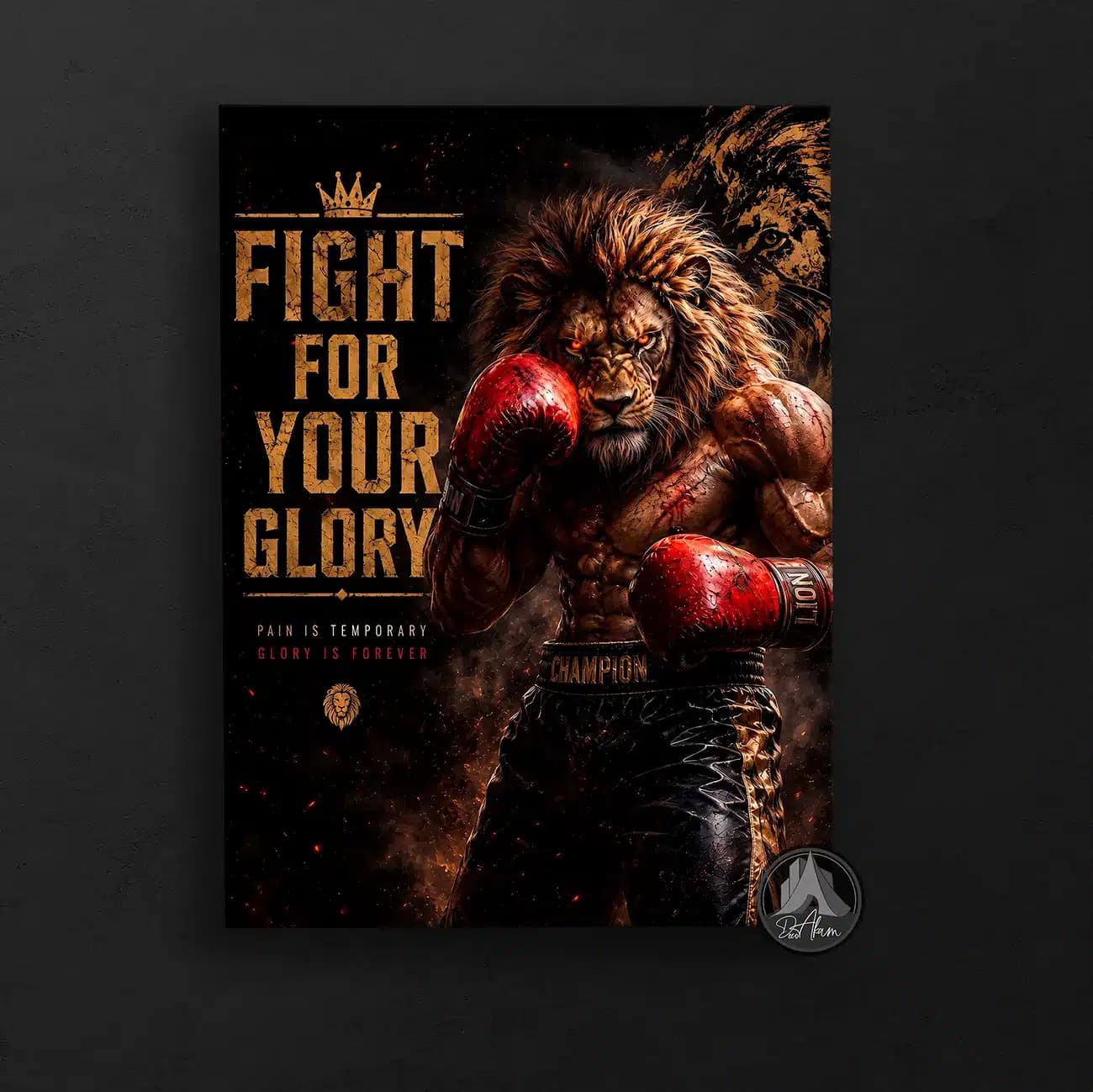 تابلو شیر بوکسور FIGHT FOR YOUR GLORY کد DA-(8038) | دکور ورزشی — تصویر ۴