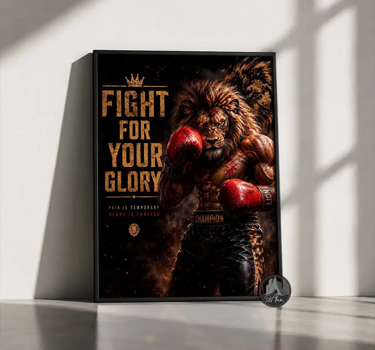 تابلو شیر بوکسور FIGHT FOR YOUR GLORY کد DA-(8038) | دکور ورزشی