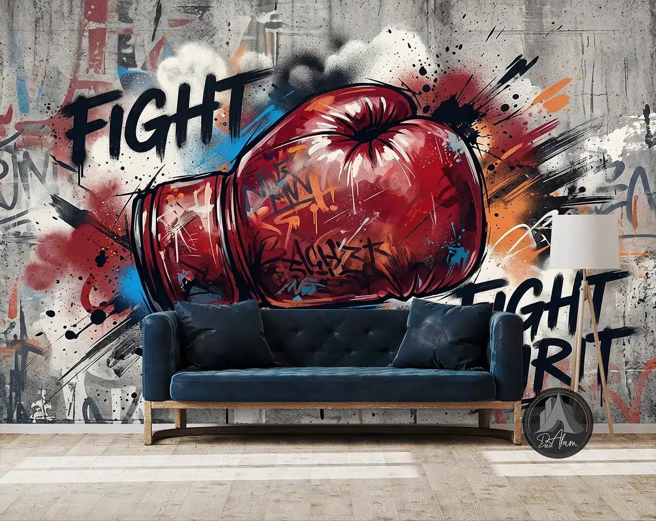 پوستر دیواری دستکش بوکس قرمز گرافیتی FIGHT SPIRIT کد DA-(8039) — تصویر ۳
