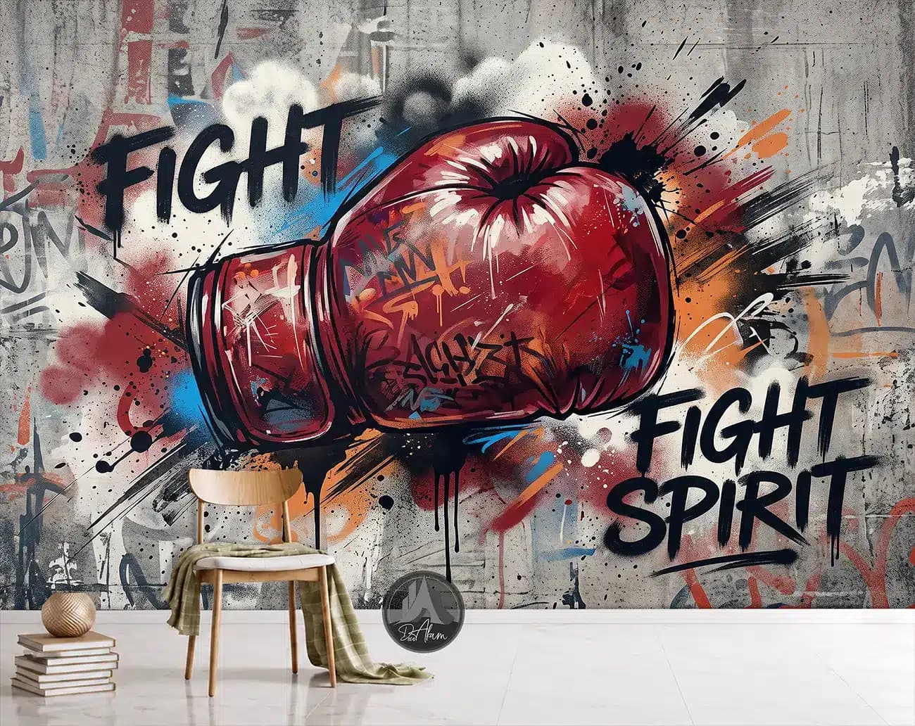پوستر دیواری دستکش بوکس قرمز گرافیتی FIGHT SPIRIT کد DA-(8039)