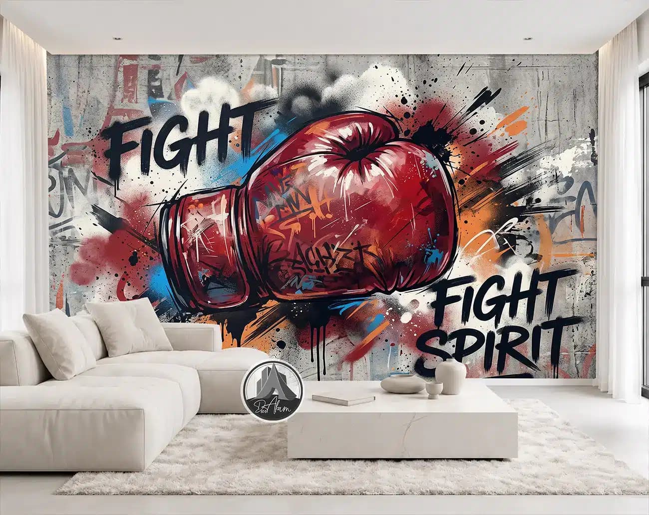 پوستر دیواری دستکش بوکس قرمز گرافیتی FIGHT SPIRIT کد DA-(8039) — تصویر ۵
