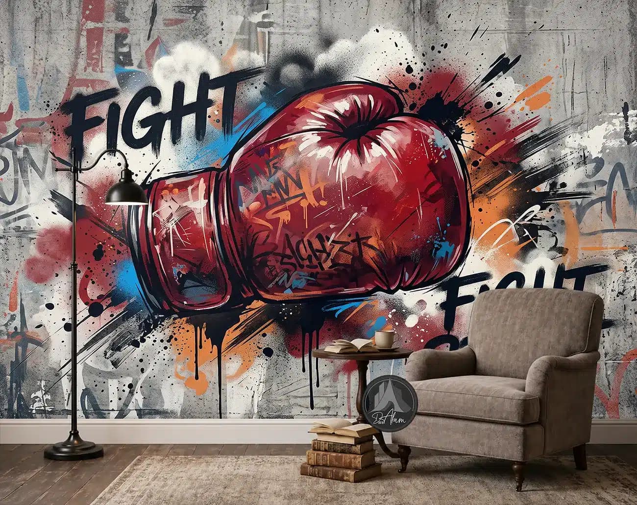 پوستر دیواری دستکش بوکس قرمز گرافیتی FIGHT SPIRIT کد DA-(8039) — تصویر ۴