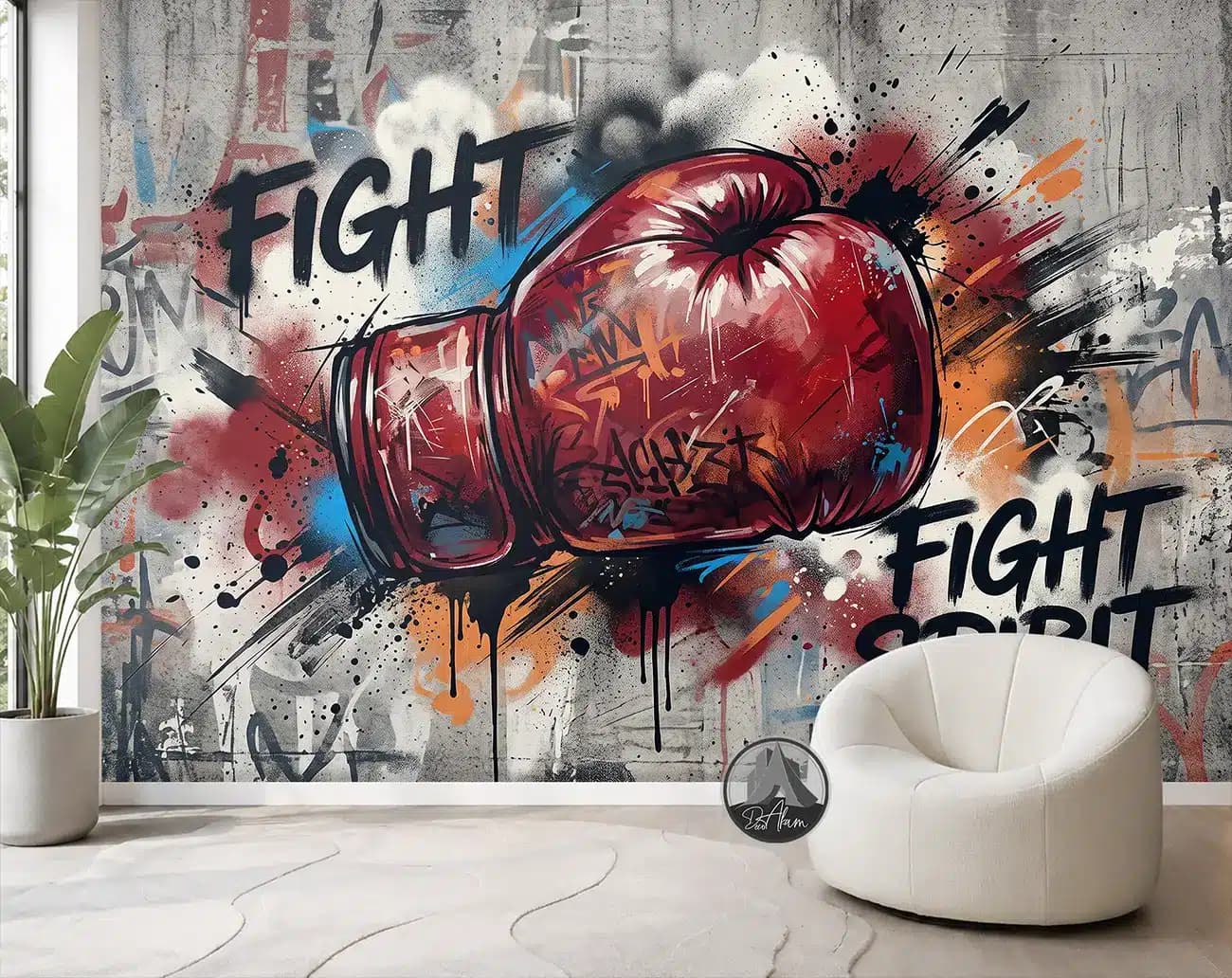 پوستر دیواری دستکش بوکس قرمز گرافیتی FIGHT SPIRIT کد DA-(8039) — تصویر ۲