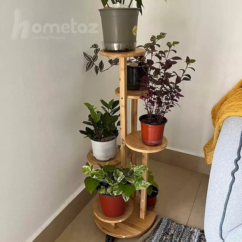 استند و پایه گلدان چوبی چرخدار مدل ht2231 — تصویر ۳
