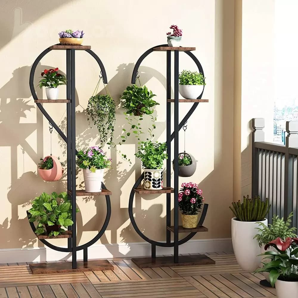 استند پایه گلدان و کتابخانه فلزی با صفحه چوب یا MDF مدل ht1653 — تصویر ۲