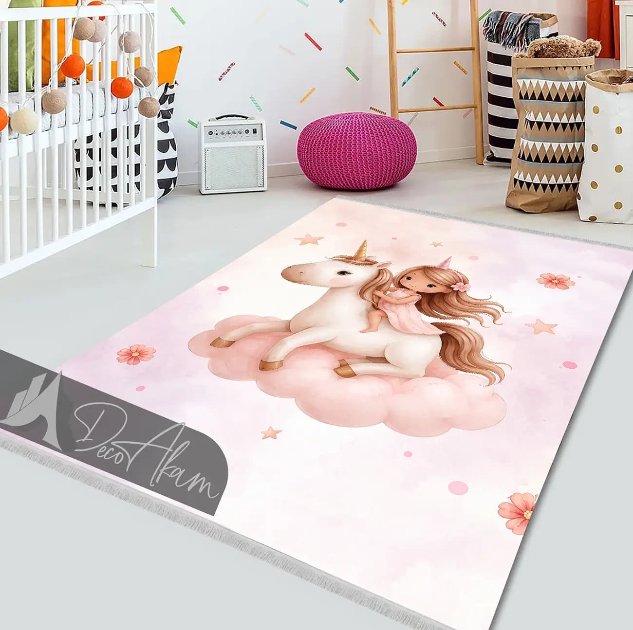 فرشینه دخترانه دختر یونیکورن و پروانه DA-9010 | فرش کودک — تصویر ۲
