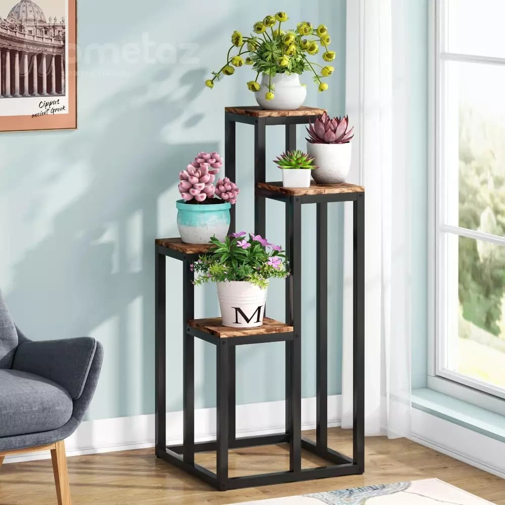 پایه گلدان فلزی آهنی با صفحه چوب یا mdf مدل ht1650