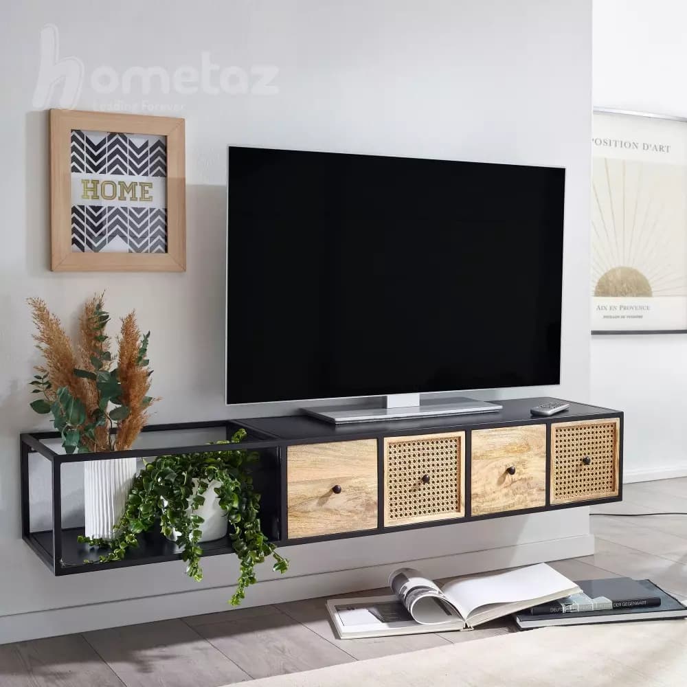 میز تلویزیون دیواری فلزی با mdf یا چوب طبیعی مدل ht2106 — تصویر ۲