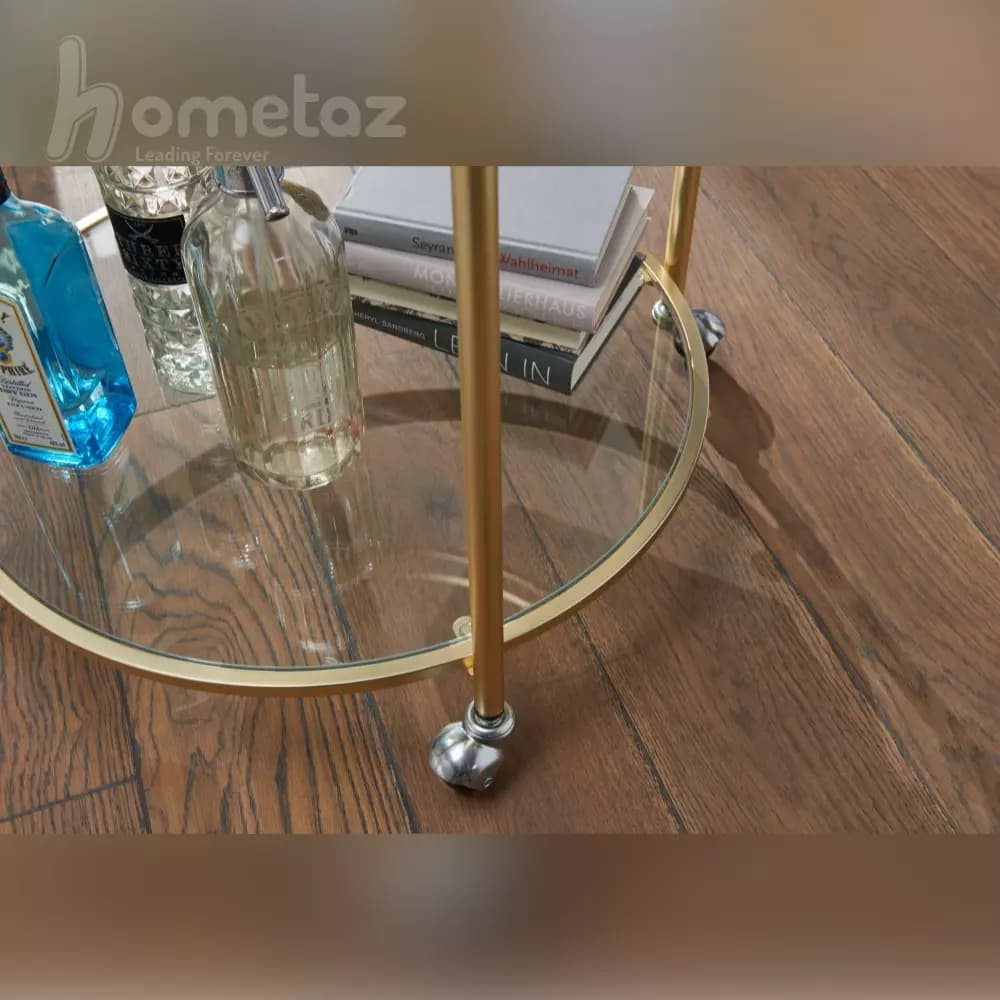 ترولی استیل طلایی گرد مدرن و شیک مدل ht2109 — تصویر ۴