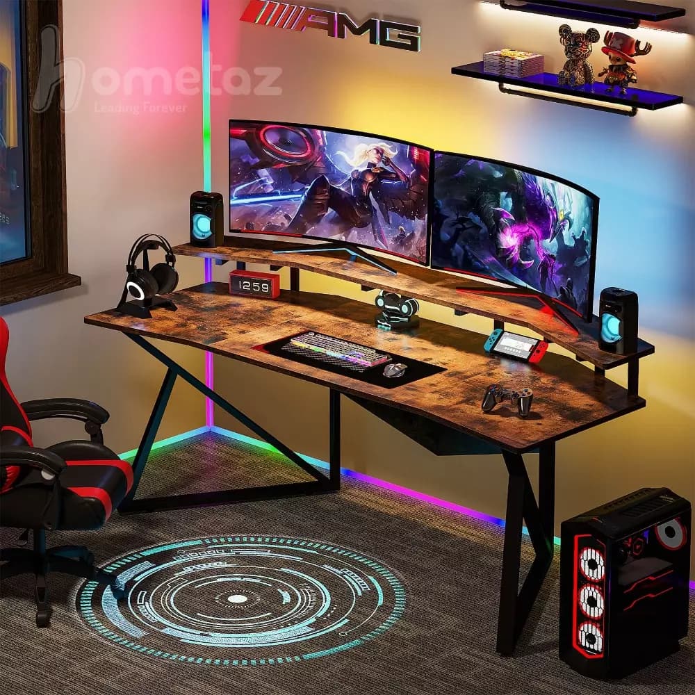 میز گیمینگ gaming فلزی (آهنی) با صفحه طرح چوب مدل ht2105