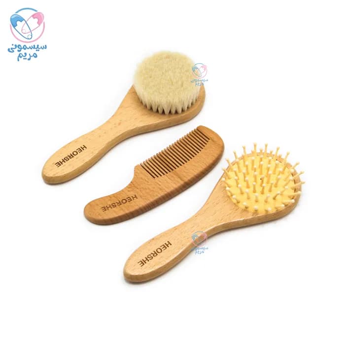 شانه و برس سه تیکه چوبی الیاف طبیعی هی اور شی He Or She