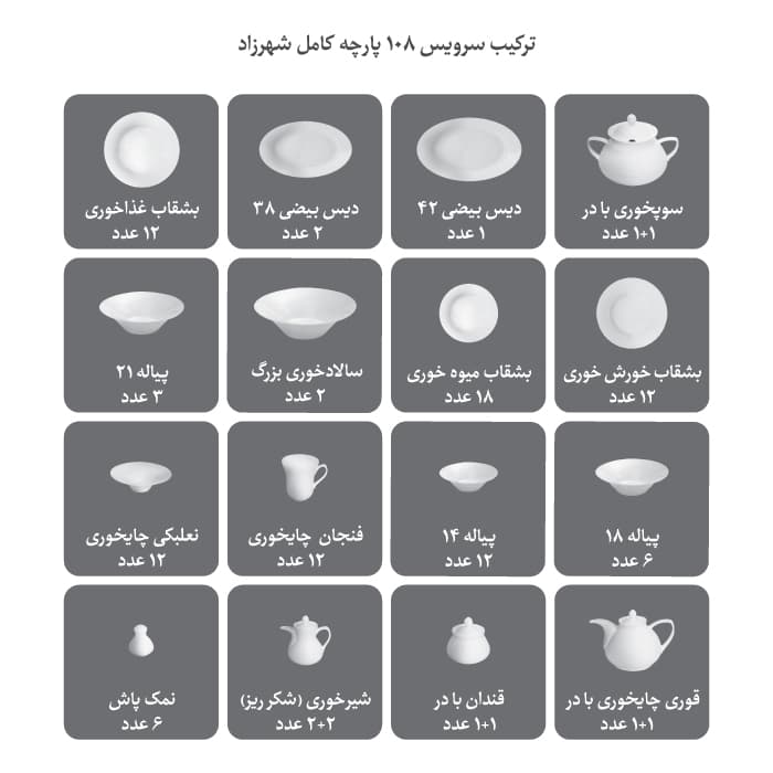 سرویس چینی زرین ۱۰۸ پارچه کامل شهرزاد سمرقند — تصویر ۷