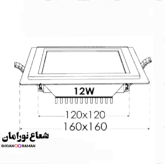 چراغ توکار LED گلاریس 12 وات مربعی پارس شعاع توس — تصویر ۲