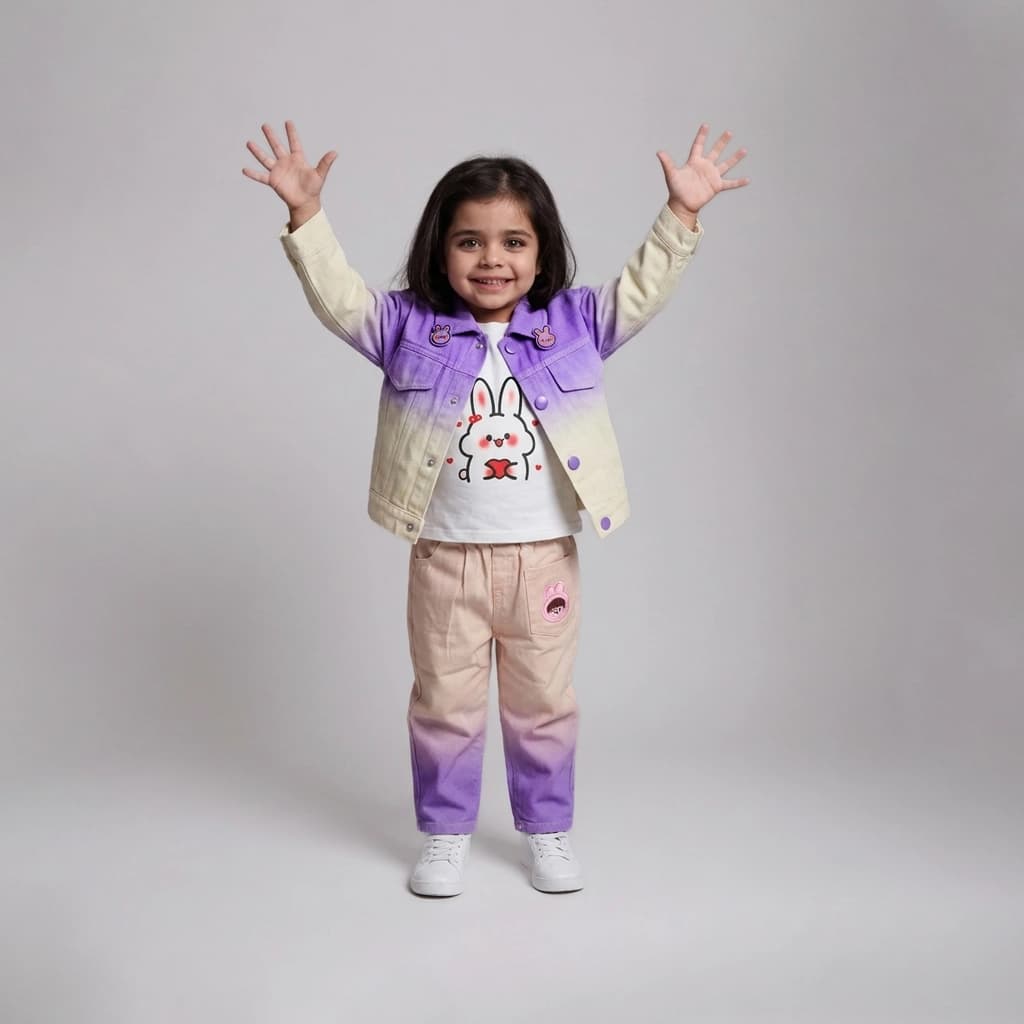 ست بلوز و کت و شلوار جین وارداتی بچگانه مدل خرگوشی(سایز 25-30)
