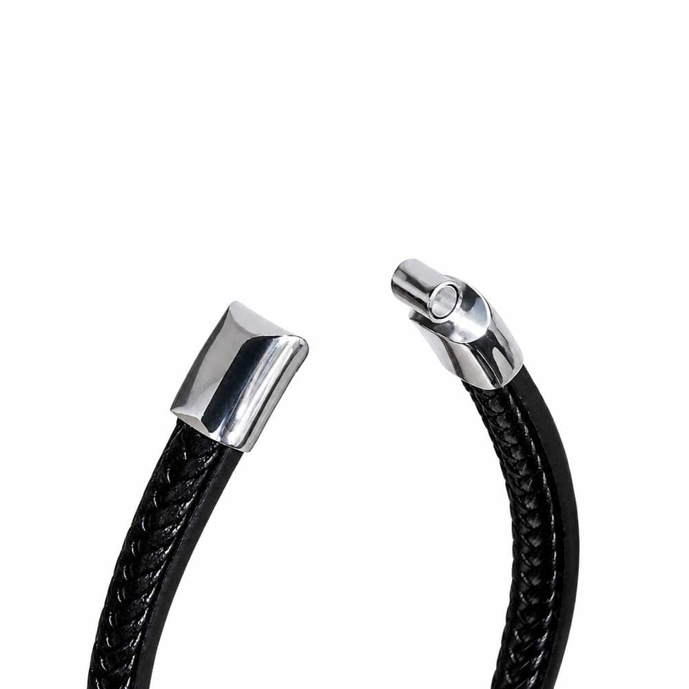دستبند چرم مردانه 3 لاین طرح رولکس (Rolex) مشکی نقره‌ای کد LB-1025 — تصویر ۳