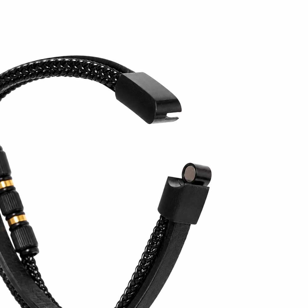 دستبند چرم مردانه طرح لویی ویتون (Louis Vuitton) مشکی طلایی LB-1020 — تصویر ۳