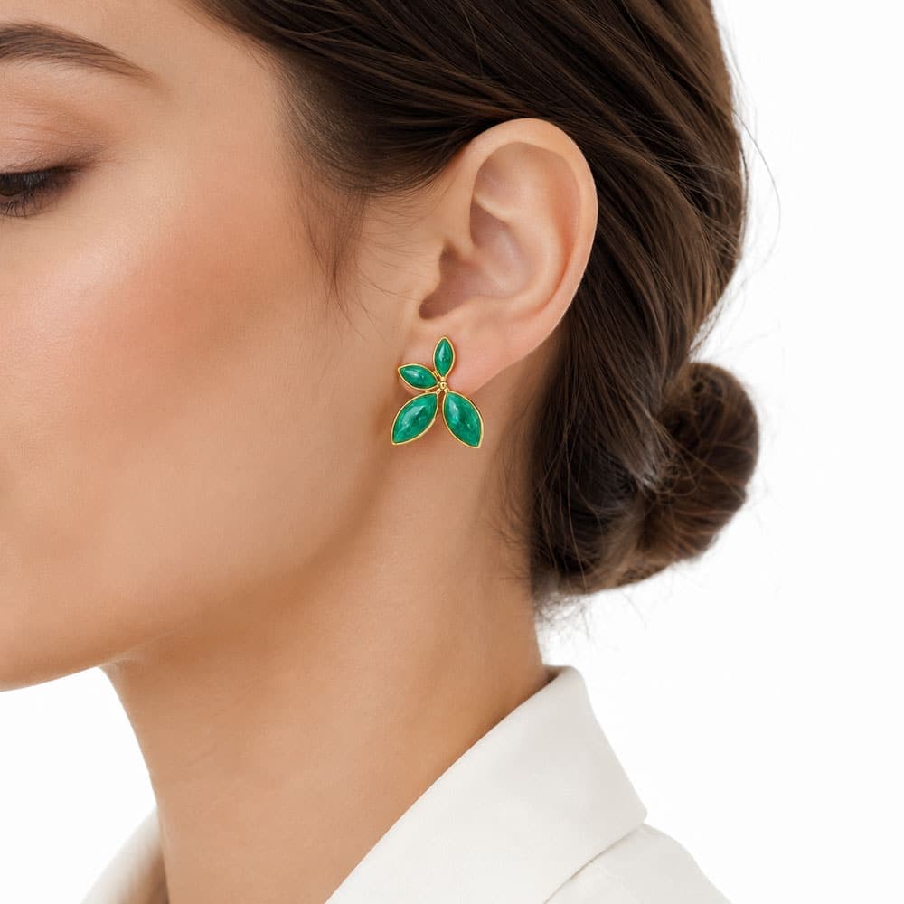 گوشواره آبرنگی گل استیل سبز کد GAB-009