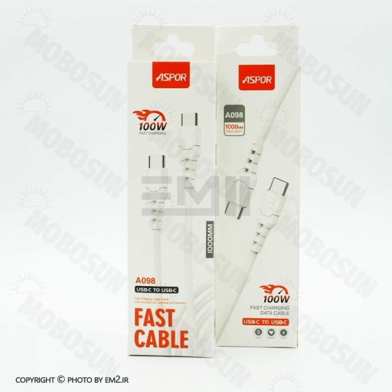 کابل TYPE-C PD 100W C-C ASPOR مدل A098 اورجینال