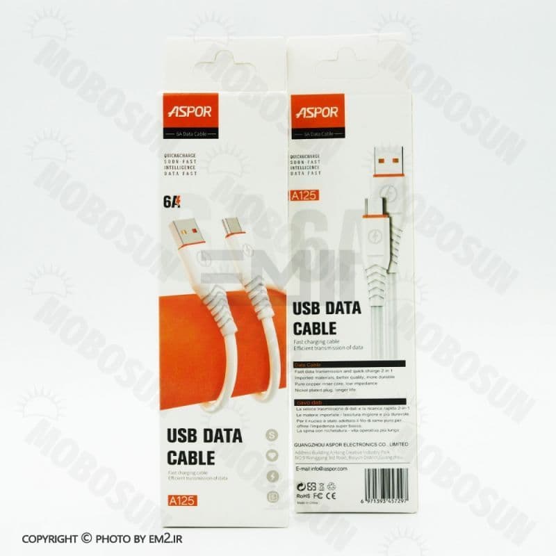 کابل MICRO یک متری ASPOR مدل A125 فست 6A ضخیم اورجینال