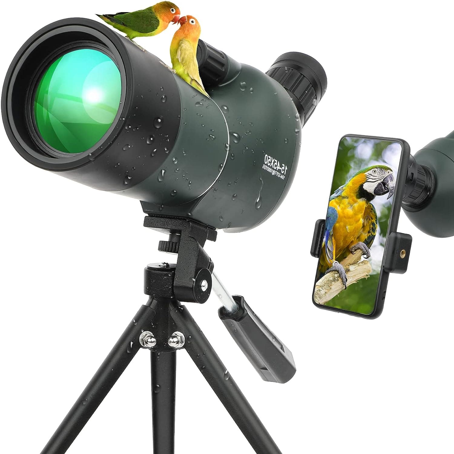 دوربین ضد آب HD با سه پایه، کیف حمل و آداپتور تلفن هوشمند برای تماشای پرنده سافاری، مناظر حیات وحش — تصویر ۵
