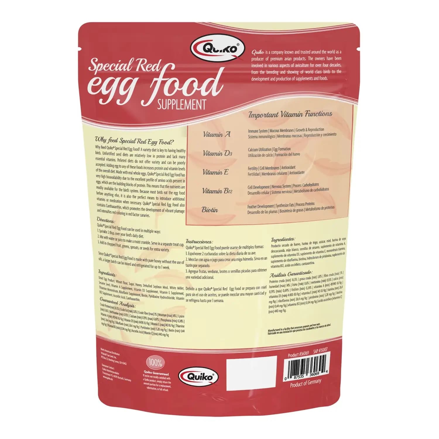 غذای تخم مرغی اسپشیال قرمز کویکو 1کیلوییQuiko Special Red Egg Food — تصویر ۲