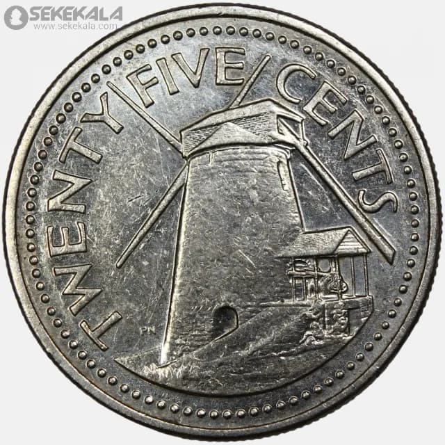 سکه 25 سنت کمیاب باربادوس 1990
