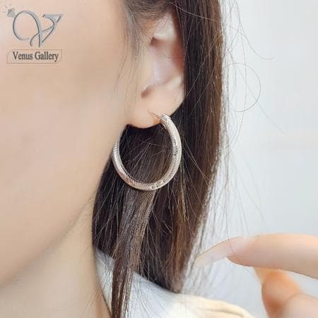گوشواره نقره حلقه ای تراش دار کد 7570