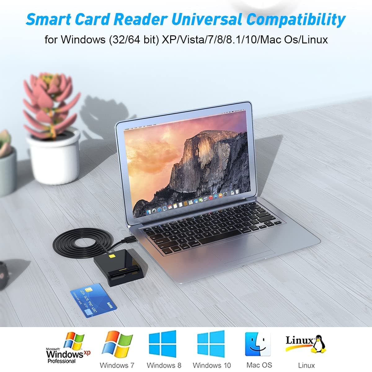 کارت خوان تراشه، کارت خوان USB نظامی 2 در 1 DOD، کارت CAC، سیم کارت خوان سازگار با ویندوز، لینوکس، — تصویر ۶