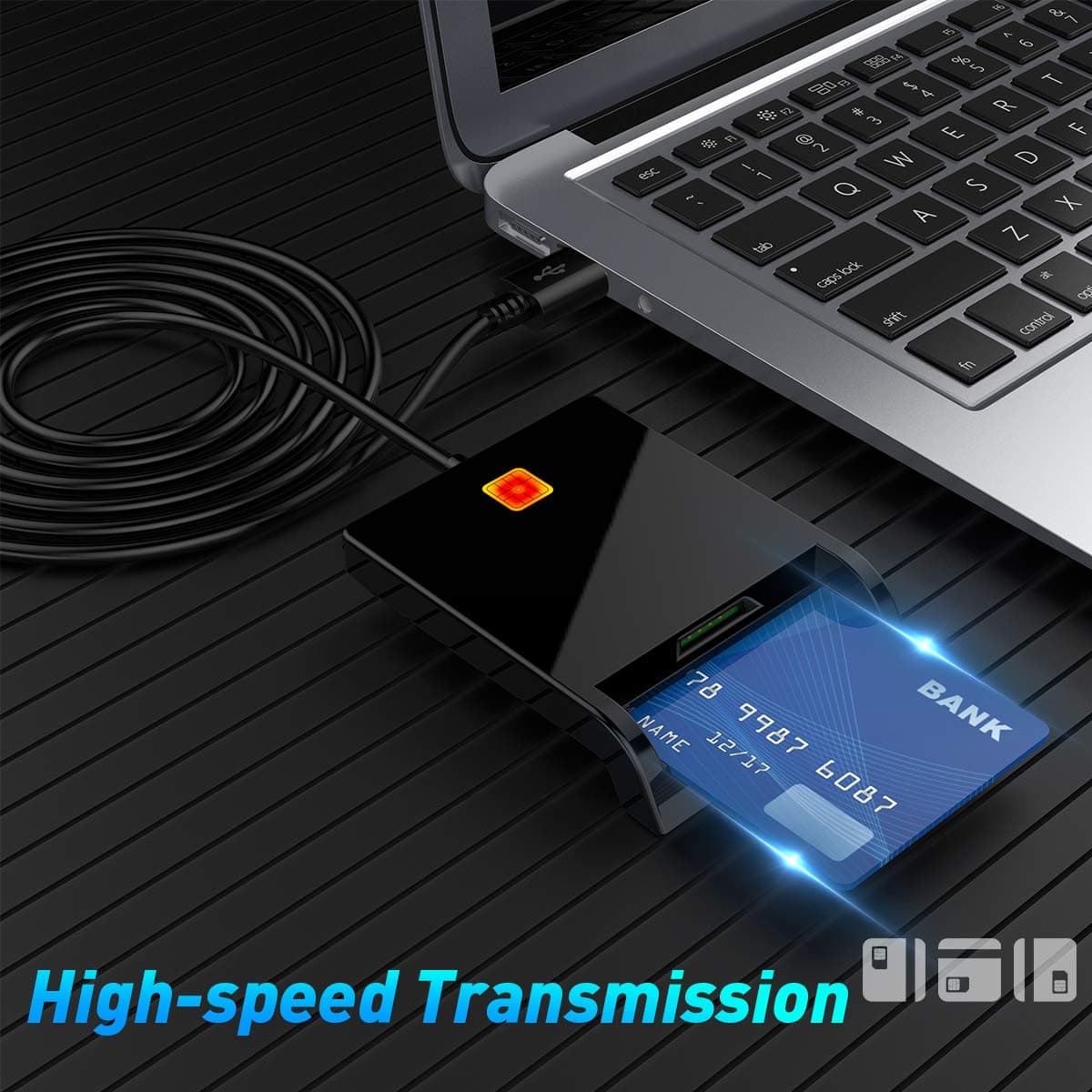 کارت خوان تراشه، کارت خوان USB نظامی 2 در 1 DOD، کارت CAC، سیم کارت خوان سازگار با ویندوز، لینوکس، — تصویر ۷