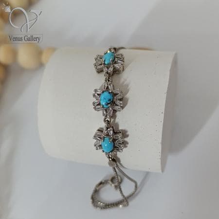 دستبند نقره زنانه سنگ فیروزه نیشابور جواهری کد 4648