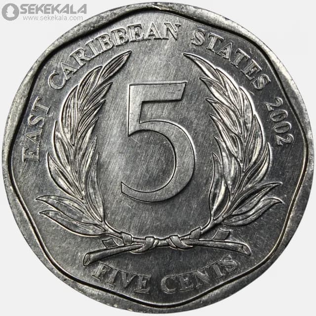 سکه 5 سنت کمیاب کارائیب شرقی 2002(ملکه الیزابت)