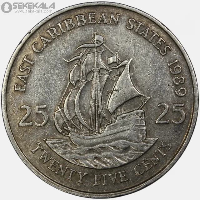سکه 25 سنت کمیاب کارائیب شرقی 1989(ملکه الیزابت)