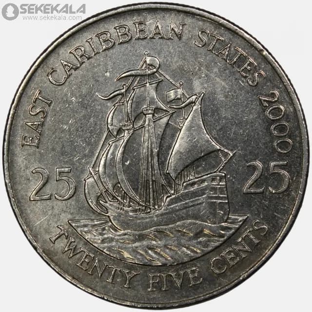 سکه 25 سنت کمیاب کارائیب شرقی 2000(ملکه الیزابت)