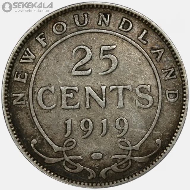 سکه 25 سنت نقره نیوفاندلند 1919 (جرج پنجم )(بسیار کمیاب)