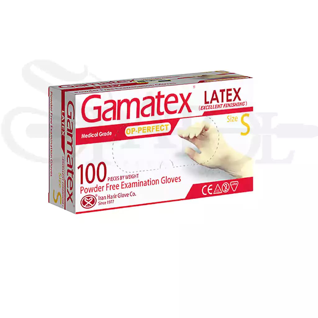 دستکش لاتکس بدون پودر اپی پرفکت گاماتکس 100 عددی Gamatex OP Perfect