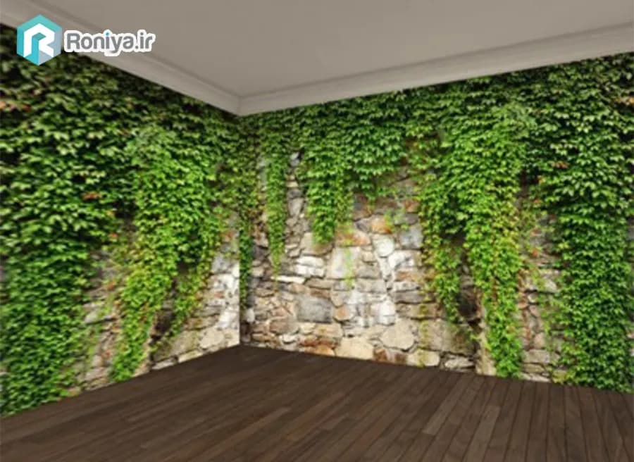 پوستر دیواری سه بعدی طرح دیوار سنگی و گیاه