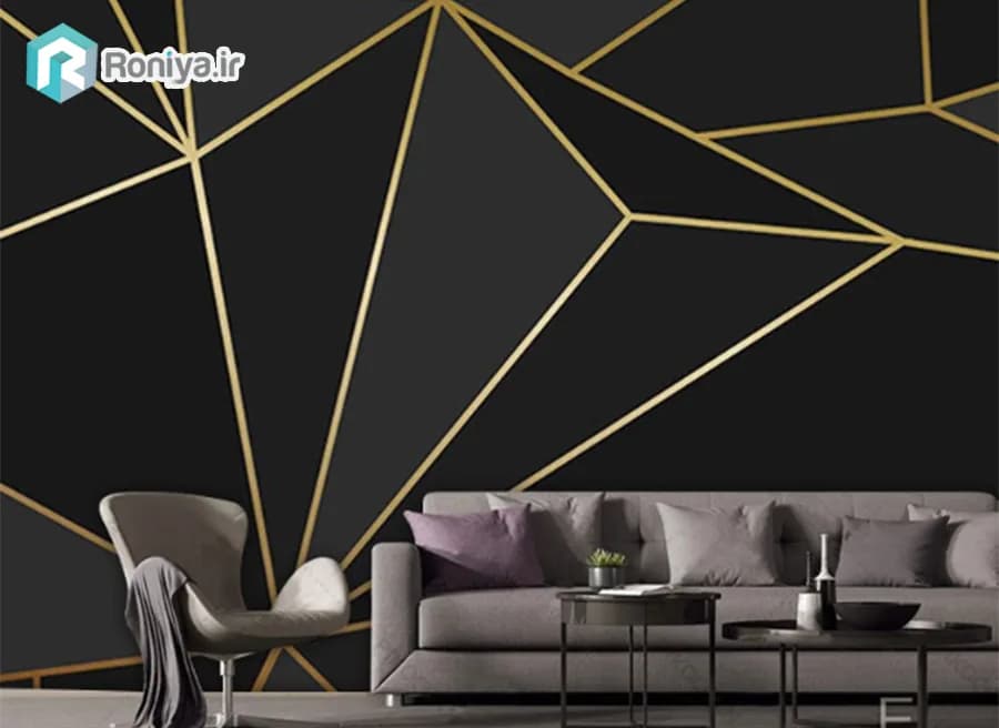 پوستر دیواری سه بعدی طرح هندسی مشکی طلایی