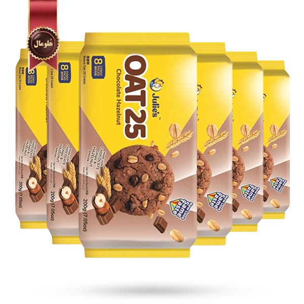 6 بسته بیسکوییت اوت جولیز Julie’s Oat 25 مدل شکلات فندق Chocolate Hazelnut پک 8 عددی (اورجینال)