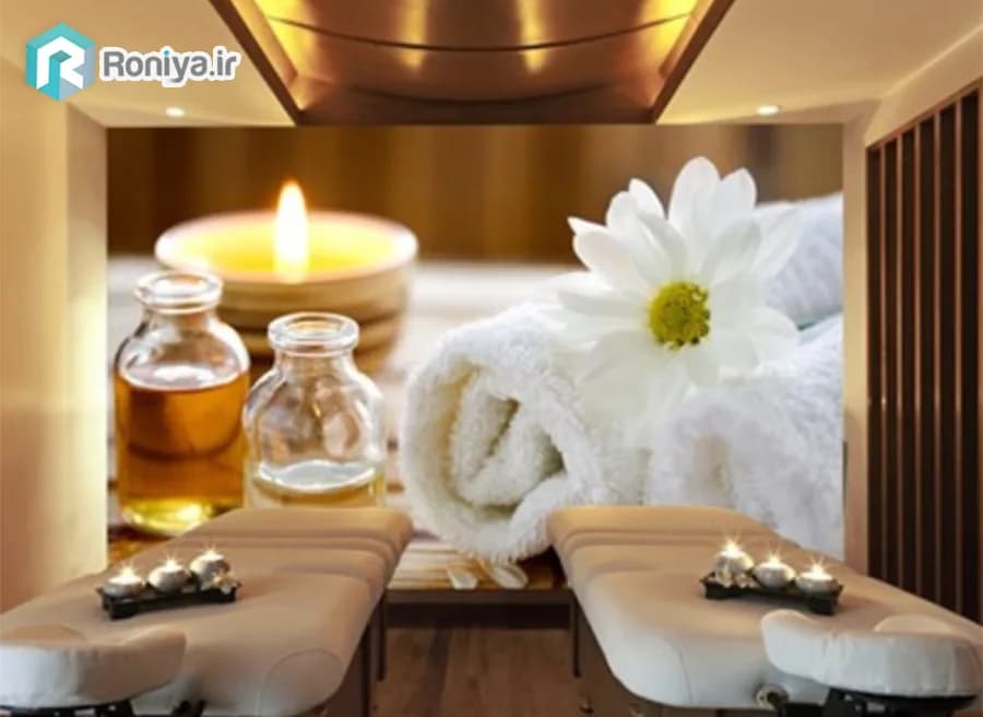 پوستر دیواری سالن ماساژ طرح اسپا و گل سفید