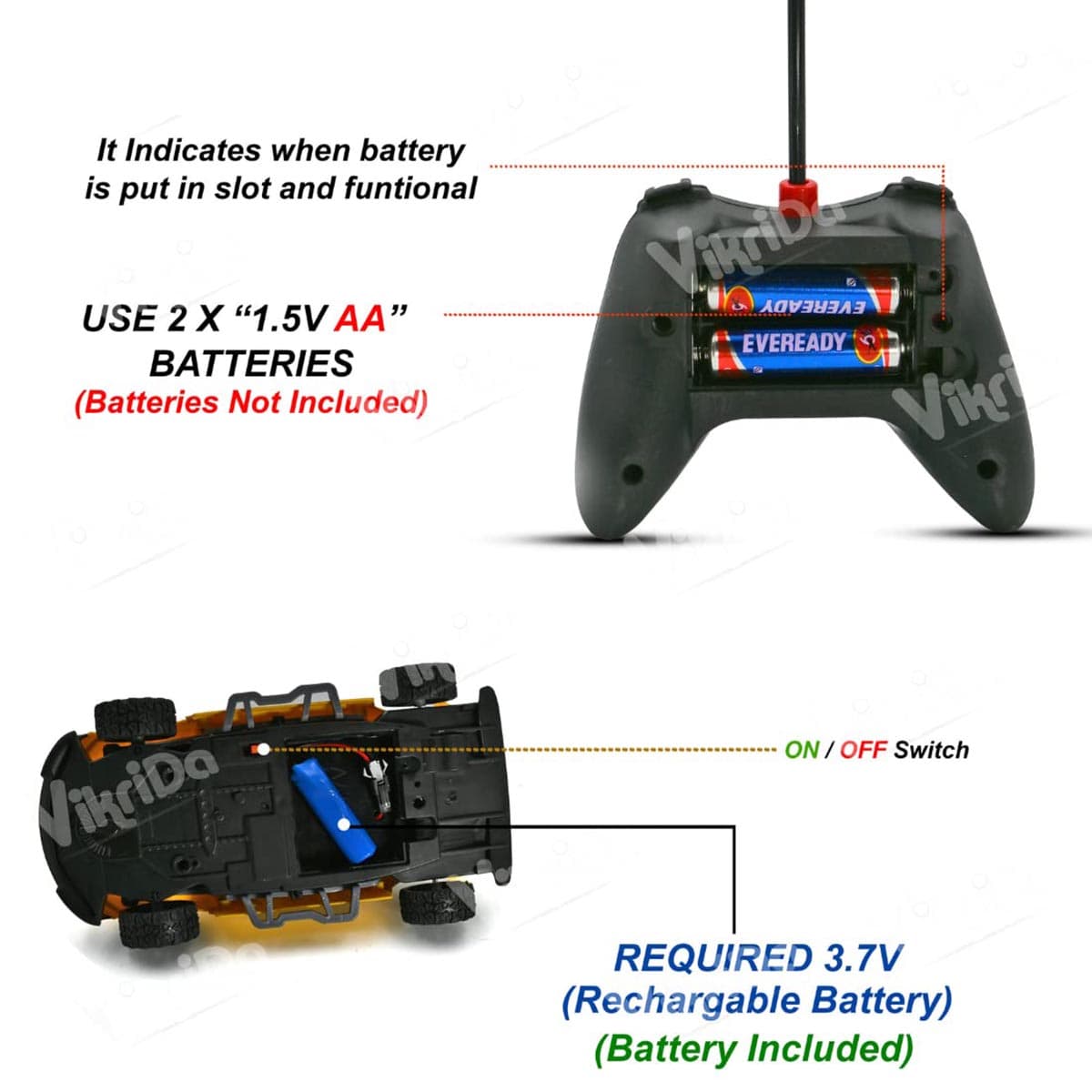 ماشین کنترلی شارژی دود زا مدل VikriDA Mini Kids RC Remote Control Car with Smoke — تصویر ۴