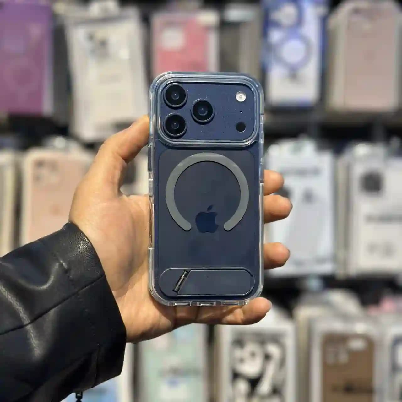 قاب شفاف مگ سیف استند دار رنگی مدل Stand MagSafe برای IPHONE 17 Promax