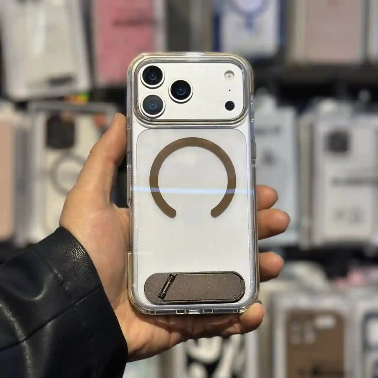 قاب شفاف مگ سیف استند دار رنگی مدل Stand MagSafe برای IPHONE 17 Promax — تصویر ۲