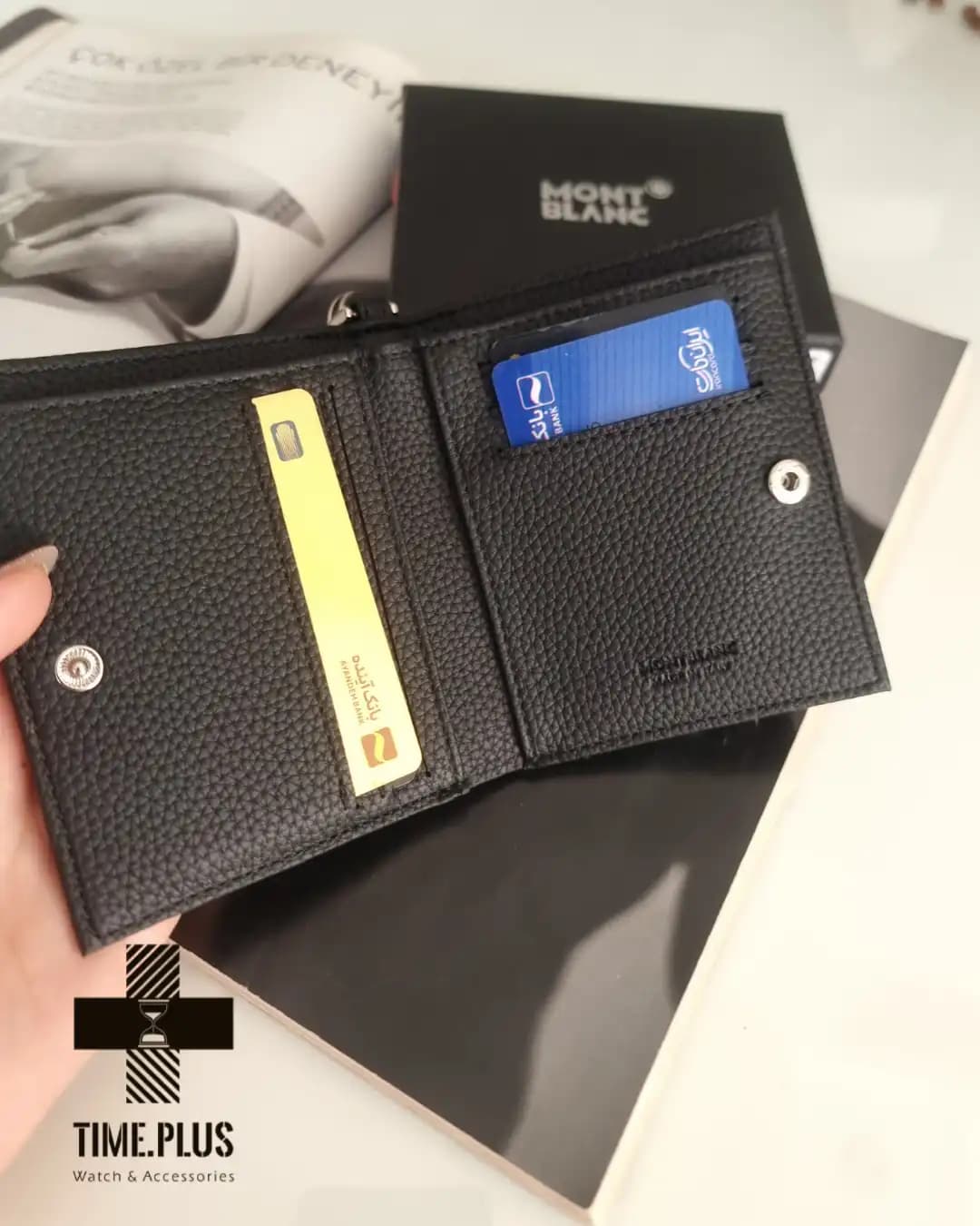 کیف پول مشکی مات چرم طرح فلوتر مون بلان — تصویر ۸