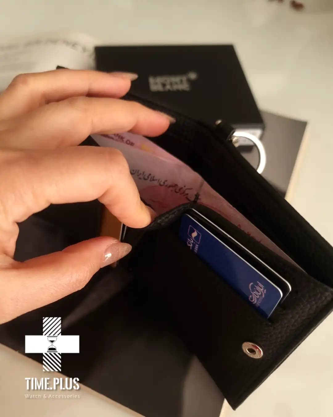 کیف پول مشکی مات چرم طرح فلوتر مون بلان — تصویر ۳