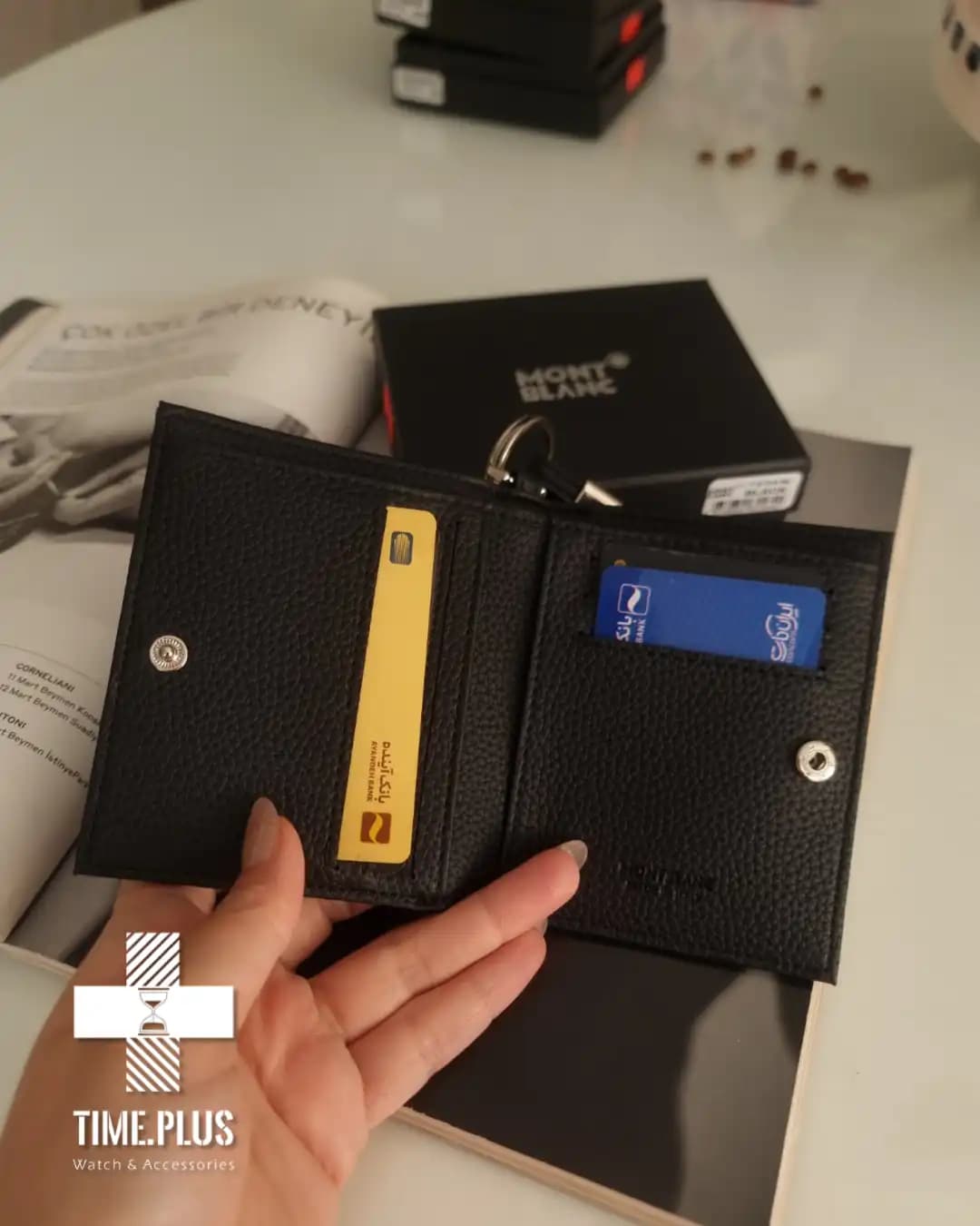 کیف پول مشکی مات چرم طرح فلوتر مون بلان — تصویر ۴