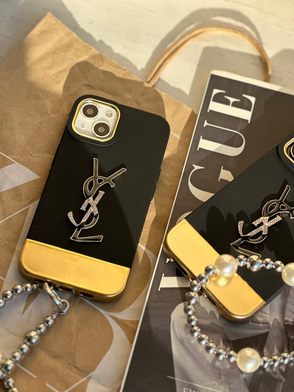 قاب گوشی GOLD YSL با آویز آیفون — تصویر ۵