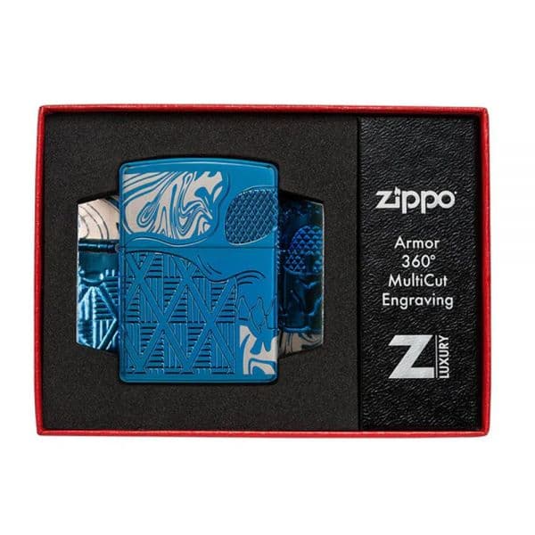 فندک زیپو Armor Case آبی براق طرح جمجمه مدل 49705 — تصویر ۴