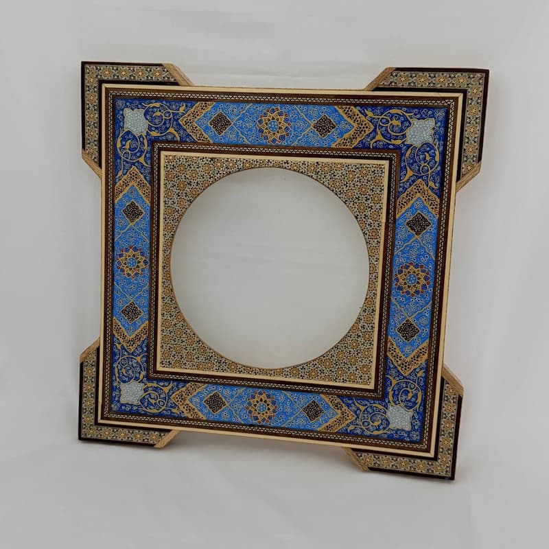آینه خاتم کاری طرح اسلیمی (تذهیب) چهارگوش — تصویر ۲