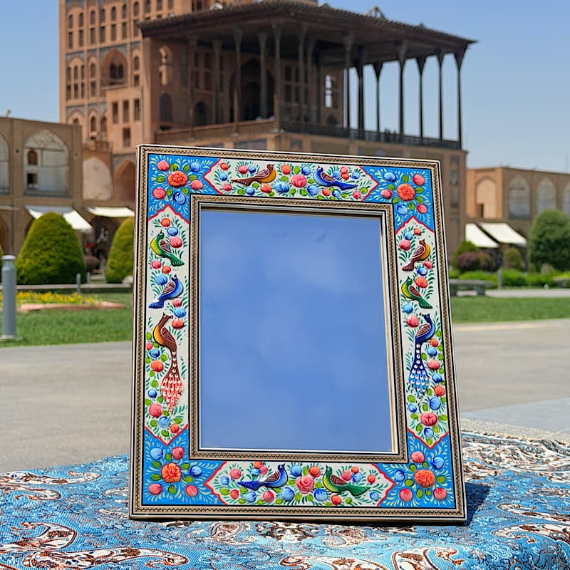 آینه خاتم کاری به همراه نقاشی گل و مرغ 28در34